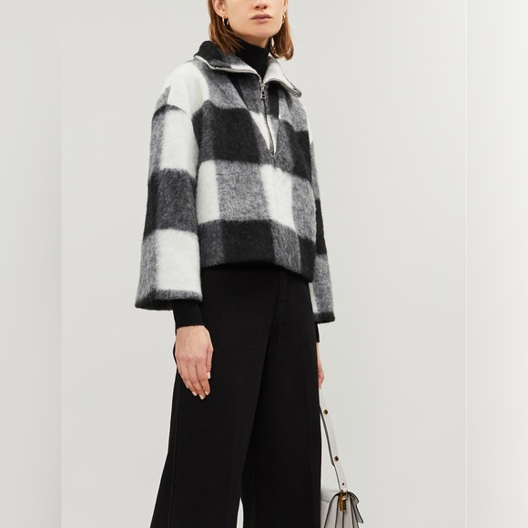 Ganni Jackets & Blazers - GANNI McKinney Wool Crop Jacket Plaid Size 34 XS Half Zip